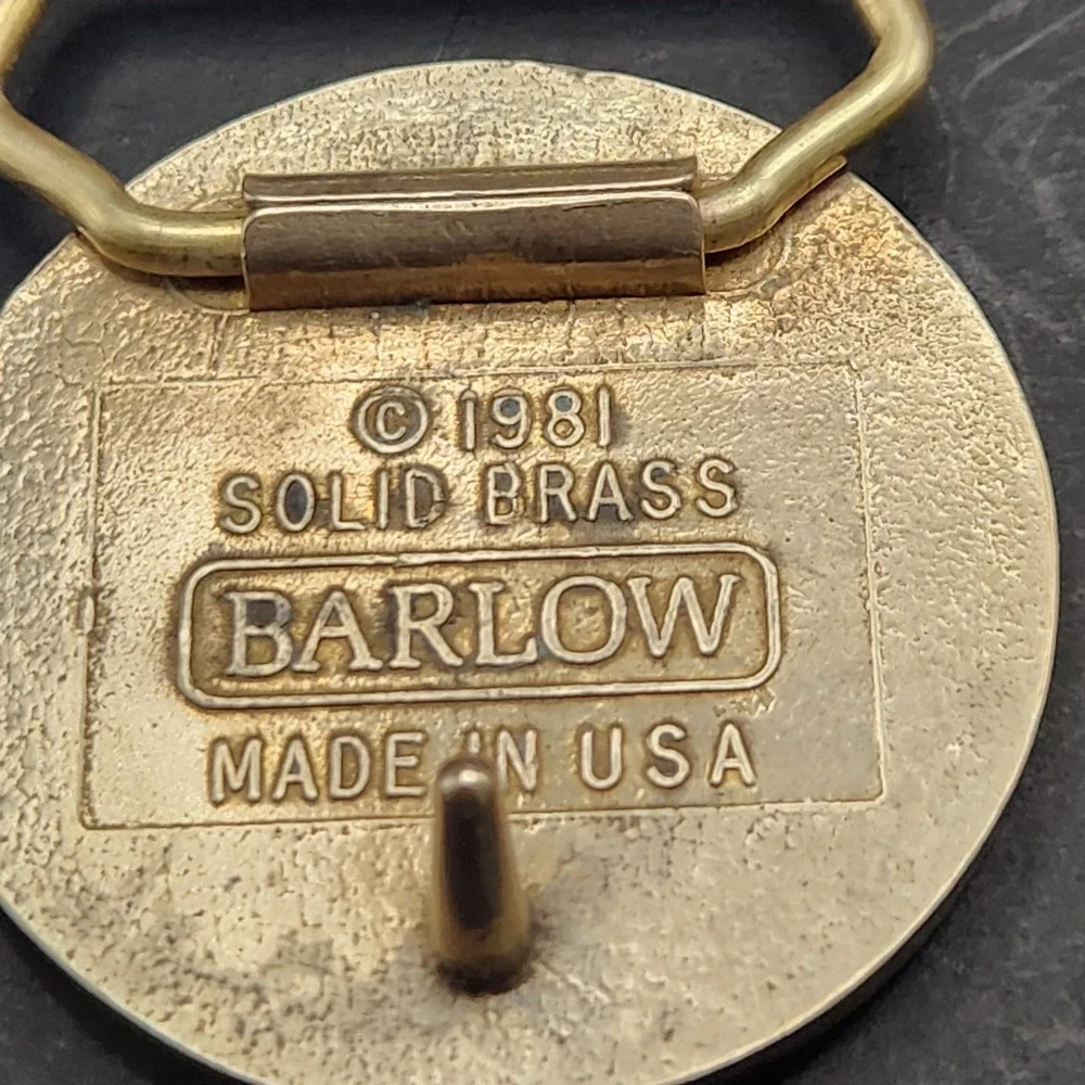 VTG 1981 Barlow Solid‎ Brass & Ceramic Belt Buckle  Native American Chief